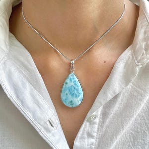 Larimar Pendant / 925 Sterling Silver Pendant / Healing Gemstone / Gifts for her / Pear Cab / Larimar Jewellery / Statement Larimar Pendant