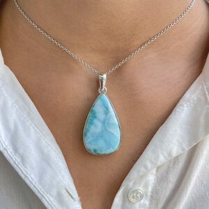 Larimar Pendant / 925 Sterling Silver Pendant / Healing Gemstone / Gifts for her / Pear Cab / Larimar Jewellery / Statement Larimar Pendant