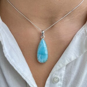 Larimar Pendant / 925 Sterling Silver Pendant / Healing Gemstone / Gifts for her / Pear Cab / Larimar Jewellery / Statement Larimar Pendant