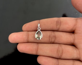 Green Amethyst Pendant / 925 Sterling Silver / Healing Gemstone / Green Amethyst / Gifts for her / Pear Cut / Dainty Green Amethyst Pendant