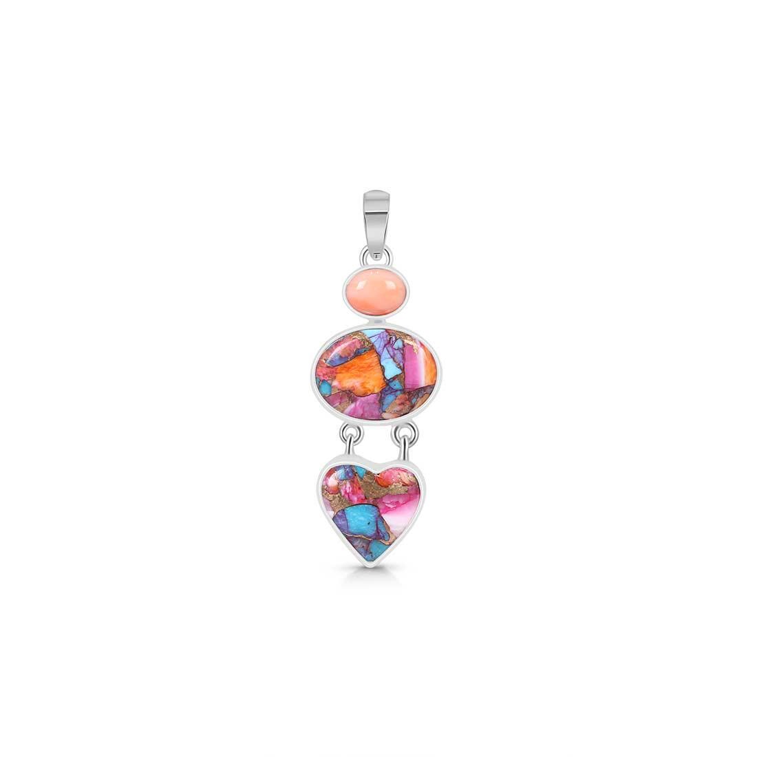Huître épineuse rose turquoise, pendentif corail rose / argent sterling 925 / pierre précieuse curative / cadeaux pour elle / pendentif tendance TRO-P-74. - France