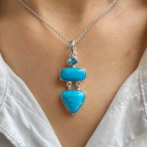 Turquoise / Swiss Blue Topaz Pendant / 925 Sterling Silver / Healing Gemstone / Gifts for her / Octagon Cab / Statement Turquoise Pendant