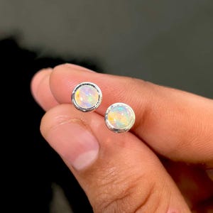 Opal Stud Earring / 925 Sterling Silver Earring / Healing Gemstone / Opal / Gifts For Her / Round Cab / Dainty Opal Stud Earring