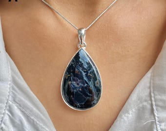 Pietersite Pendant / 925 Sterling Silver / Healing Gemstone / Gifts for her / Pear Cab / Pietersite Jewelry / Statement Pendant