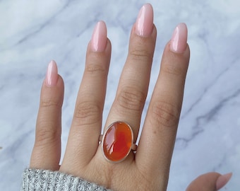 Carnelian Adjustable Ring / 925 Sterling Silver Ring / Healing Gemstone / Gifts for her / Carnelian Jewelry / Statement Ring
