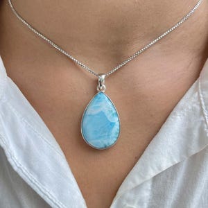 Larimar Pendant / 925 Sterling Silver Pendant / Healing Gemstone / Gifts for her / Pear Cab / Larimar Jewellery / Statement Larimar Pendant