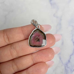 Watermelon Tourmaline Slice Pendant / 925 Sterling Silver / Healing Gemstone / Gifts for her / Fancy-Slice / Statement Tourmaline Pendant