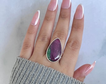 Ruby Zoisite Adjustable Ring / 925 Sterling Silver / Healing Gemstone / Gifts for her / Natural Ruby Zoisite Jewellery / Statement Ring