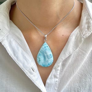 Larimar Pendant / 925 Sterling Silver Pendant / Healing Gemstone / Gifts for her / Pear Cab / Larimar Jewellery / Statement Larimar Pendant