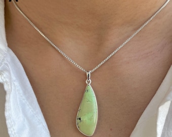 Lemon Chrysoprase Pendant Necklace / 925 Sterling Silver / Healing Gemstone / Gifts for her / Lemon Chrysoprase Jewelry / Statement Pendant