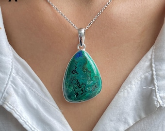 Azurite Malachite Pendant / 925 Sterling Silver Pendant / Healing Gemstone / Gift For Her / Statement Azurite Malachite Pendant