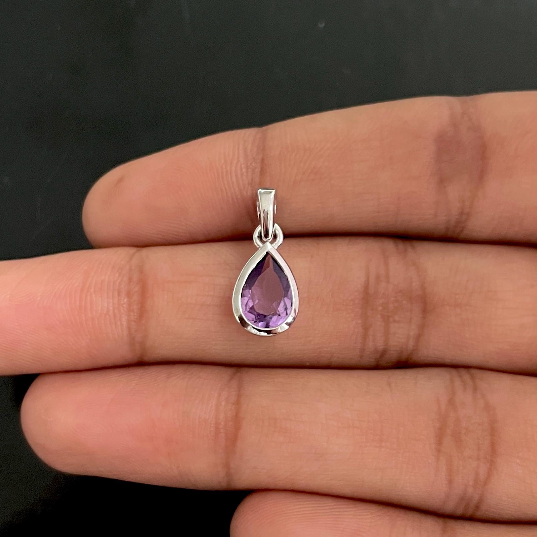 Amethyst Pendant / 925 Sterling Silver Pendant / Healing Gemstone / Amethyst Jewellery / Gifts for her / Pear Cut / Dainty Amethyst Pendant