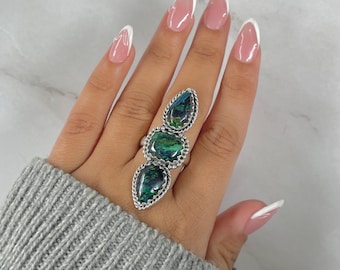Azurit Malachit Ring verstellbar / 925 Sterling Silber / Heilstein / Geschenk für Sie / Achteck Cab / Malachit Ring AZM-R-73.