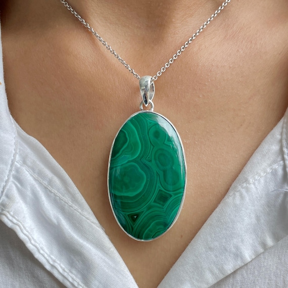 Malachite Pendant / 925 Sterling Silver / Healing Gemstone / Malachite Jewelry / Gifts For Her / Oval Cab / Statement Pendant MLC-P-86.