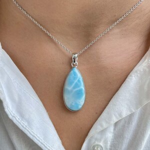 Larimar Pendant / 925 Sterling Silver Pendant / Healing Gemstone / Gifts for her / Pear Cab / Larimar Jewellery / Statement Larimar Pendant