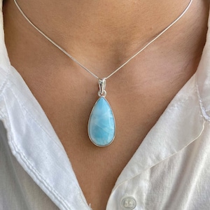 Larimar Pendant / 925 Sterling Silver Pendant / Healing Gemstone / Gifts for her / Pear Cab / Larimar Jewellery / Statement Larimar Pendant