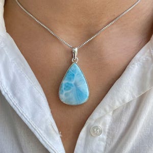 Larimar Pendant / 925 Sterling Silver Pendant / Healing Gemstone / Gifts for her / Pear Cab / Larimar Jewellery / Statement Larimar Pendant