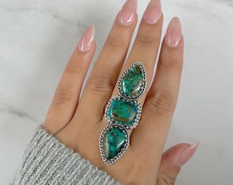 Azurite Malachite Adjustable Ring / 925 Sterling Silver / Healing Gemstone / Malachite / Gifts for her / Pear Cab / Statement Ring AZM-R-64.