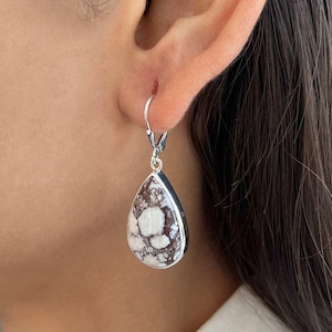 Wild Horse Jasper Earring / 925 Sterling Silver Earring / Healing Gemstone / Gifts For Her / Pear Cab / Statement Wild Horse Jasper Earring