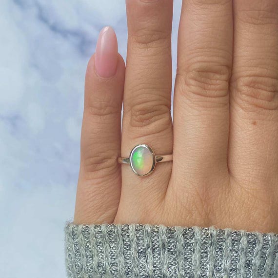Bague opale Bague en argent sterling 925 Vermeil rhodié