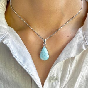 Larimar Pendant / 925 Sterling Silver Pendant / Healing Gemstone / Gifts for her / Pear Cab / Larimar Jewellery / Statement Larimar Pendant