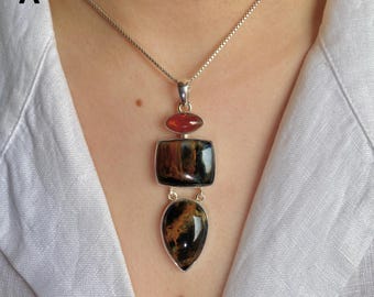 Pietersithänge / 925 sterlingsilver / Läkande ädelsten / Presenter till henne / Pietersit smycken / Statementhänge