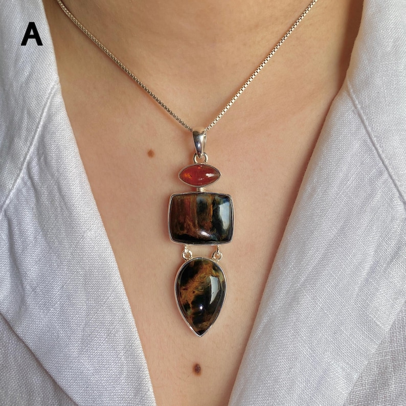 Pietersite Pendant / 925 Sterling Silver / Healing Gemstone / Gifts for her / Pietersite Jewelry / Statement Pendant A