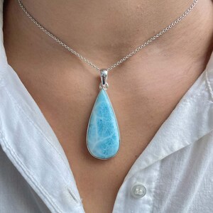 Larimar Pendant / 925 Sterling Silver Pendant / Healing Gemstone / Gifts for her / Pear Cab / Larimar Jewellery / Statement Larimar Pendant