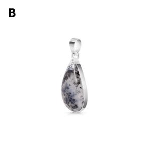 May include: A teardrop-shaped pendant featuring a white stone with black dendritic inclusions, set in a polished silver-toned metal frame with a matching silver-toned bail at the top. The letter B is visible in the upper left corner of the image.