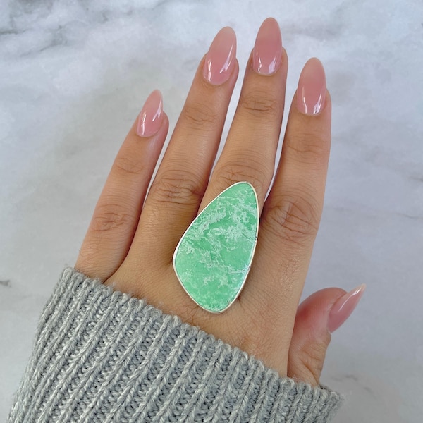Variscite Adjustable Ring / 925 Sterling Silver / Healing Gemstone / Variscite Jewelry / Gift for her / Fancy Cab / Statement Ring VRC-R-49.