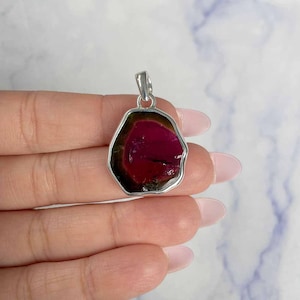 Watermelon Tourmaline Slice Pendant / 925 Sterling Silver / Healing Gemstone / Gifts for her / Fancy-Slice / Statement Tourmaline Pendant