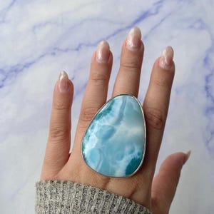 133.5 Ct Larimar Adjustable Ring / 925 Sterling Silver / Healing Gemstone / Gifts for her / Fancy / Larimar Jewelry / Statement Larimar Ring