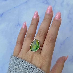 Ammolite Adjustable Ring / 925 Sterling Silver Ring / Healing Gemstone / Ammolite Jewelry / Gifts for her / Fancy Cab / Statement AML-R-114.
