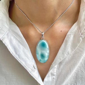Larimar Pendant / 925 Sterling Silver Pendant / Healing Gemstone / Gifts for her / Oval Cab / Larimar Jewellery / Statement Larimar Pendant