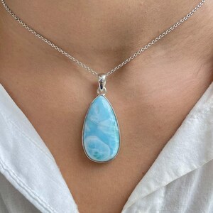 Larimar Pendant / 925 Sterling Silver Pendant / Healing Gemstone / Gifts for her / Pear Cab / Larimar Jewellery / Statement Larimar Pendant