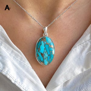 Mojave Copper Turquoise Pendant Necklace / 925 Sterling Silver / Healing Gemstone / Gift for her / Oval Cab / Statement Pendant