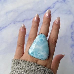 151.5 Ct Larimar Adjustable Ring / 925 Sterling Silver / Healing Gemstone / Gifts for her / Fancy / Larimar Jewelry / Statement Larimar Ring