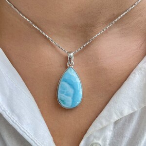 Larimar Pendant / 925 Sterling Silver Pendant / Healing Gemstone / Gifts for her / Pear Cab / Larimar Jewellery / Statement Larimar Pendant