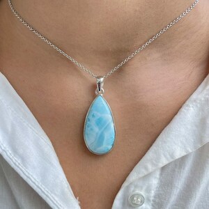 Larimar Pendant / 925 Sterling Silver Pendant / Healing Gemstone / Gifts for her / Pear Cab / Larimar Jewellery / Statement Larimar Pendant