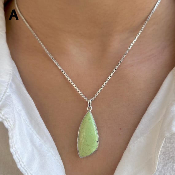 Lemon Chrysoprase Pendant Necklace / 925 Sterling Silver / Healing Gemstone / Gifts for her / Lemon Chrysoprase Jewelry / Statement Pendant