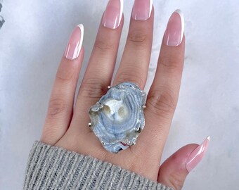 Anello regolabile con druse del deserto / Argento sterling 925 / Pietra curativa / Regalo per lei / Druse grezze di fantasia / Gioielli con druse / Anello di tendenza
