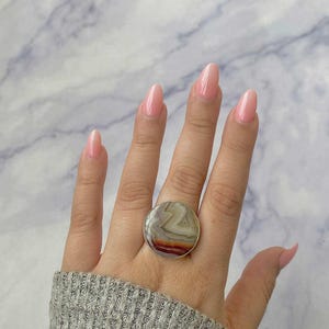 Crazy Lace Agate Adjustable Ring / 925 Sterling Silver Ring / Healing Gemstone / Gifts for her / Round Cab / Statement Crazy Lace Agate Ring