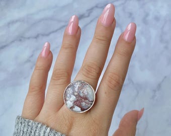 Wildes Pferd Jaspis Ring einstellbar / 925 Sterling Silber / Heilstein / Geschenke für Sie / Wildes Pferd Jaspis Schmuck / Statement Ring