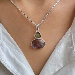 Cacaxonite, Moldavite Pendant / 925 Sterling Silver Pendant / Healing Gemstone / Gifts For Her / Oval Cab / Statement Cacaxonite Pendant