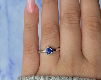 Blue Kyanite Ring / 925 Sterling Silver / Rhodium vermeil / Healing Gemstone / Gifts for her / Stackable Ring / Dainty Ring KYN-SR-4029.