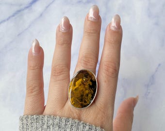 Bague ajustable en pietersite / Bague en argent sterling 925 / Pierre de guérison / Cadeau pour elle / Bijou en pietersite naturelle / Bague tendance