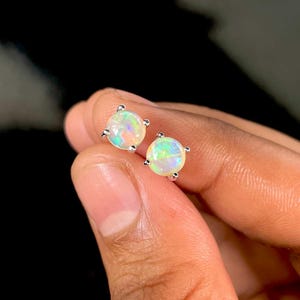 Opal Stud Earring / 925 Sterling Silver Earring / Healing Gemstone / Opal / Gifts For Her / Round Cab / Dainty Opal Stud Earring