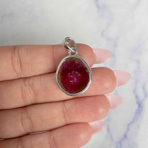 Watermelon Tourmaline Slice Pendant / 925 Sterling Silver / Healing Gemstone / Gifts for her / Fancy-Slice / Statement Tourmaline Pendant
