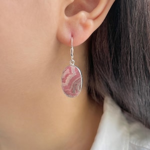 Rhodochrosite Leverback Earring / 925 Sterling Silver / Healing Gemstone / Gifts for her / Rhodochrosite Statement Earring RDC-E-241.