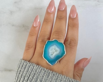 Seafoam Agate Adjustable Ring / 925 Sterling Silver Ring / Healing Gemstone / Gifts for her / Fancy Rough / Statement Seafoam Agate Ring